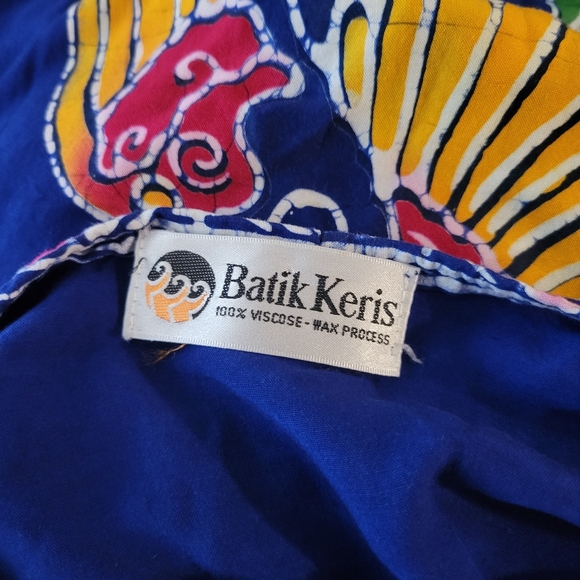 Vintage Batik Keris Blue Wax Processed Caftan Hawaiian Island Dress L/XL 14/16 - Picture 4 of 4